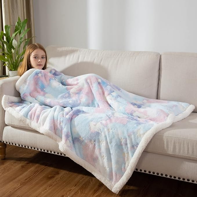 COSUSKET Glow in The Dark Blanket for Kids, Unicorn Luminous Birthday Super Soft Fuzzy Plush Sherpa Furry Fleece Colorful Throw Blanket 50"x60" Boys Girls Gifts