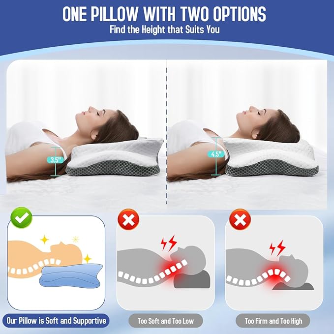 Cervical Pillow for Neck Pain Relief, Contour Memory Foam Pillows for Sleeping, Ergonomic Orthopedic Neck Support Pillow for Side, Back, Stomach Sleepers, Neck Pillow with Breathable Pillowcase, Gray