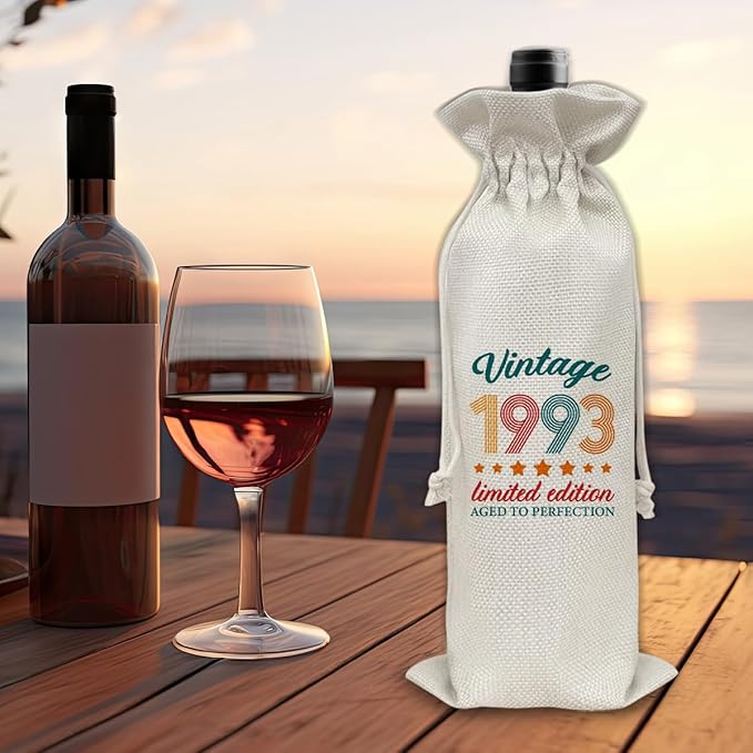 31st Birthday Gifts Wine Bag Congratulations Gifts for Women Men Parents Mom Dad Anniversary Favors 1993 with Time Information Wine Gift Bag