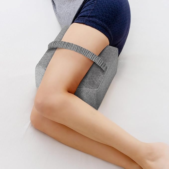 Memory Foam Knee Pillow, Leg Pillow for Side Sleeping, Contour Support Ergonomic Knee Pillow with Cover and Strap, for Side Sleepers, Spine Alignment, Hip, Back and Joint Pain Relief