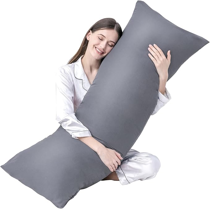 DOWNCOOL Large Body Pillow Insert- Breathable Full Body Pillow for Side Sleeper - Soft Long Bed Pillow for Adults - 20 x 54 inch (Grey)