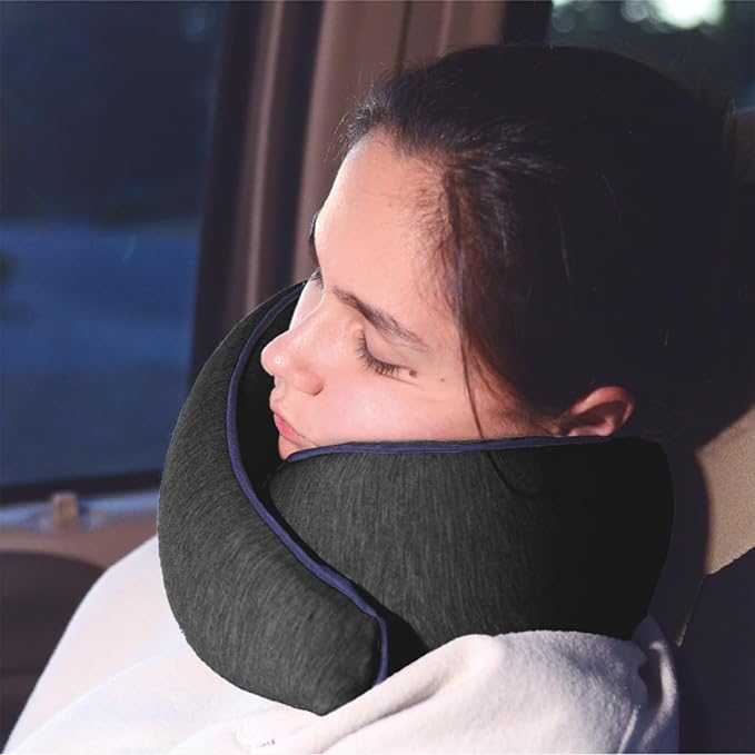 Memory Foam Travel Pillow | Provides Real Support to Head, Neck, and Chin | Best Firm Airplane Pillow for Long Flights