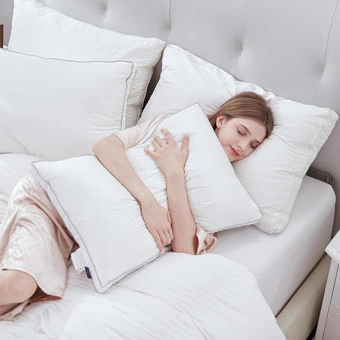 Globon Luxury Feather Down Pillow King Size,Low Soft Gusseted Bed Pillows for Sleeping, Hotel Collection Fluffy Pillow, 18"X34", Pack of 1