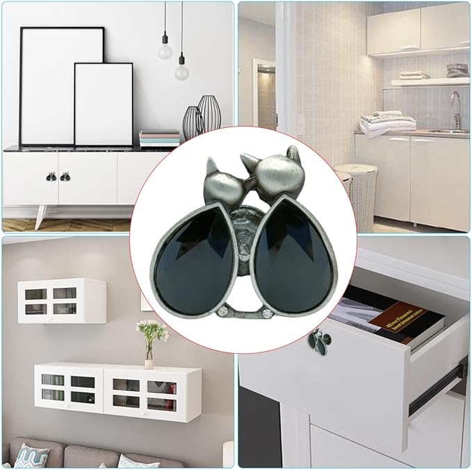 Cabinet Knobs Drawer Knobs,4 Pcs Cute Kittens Cats Cabinet Knobs Pulls Handles Cupboard Metal Single Hole Handle