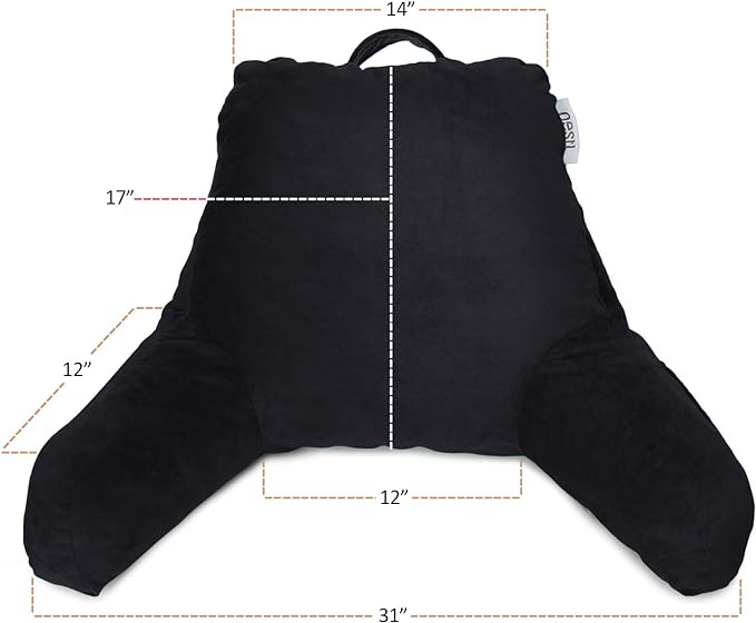 Nestl Reading Pillow Standard Bed Pillow, Back Pillow for Sitting in Bed Shredded Memory Foam Chair Pillow, Reading & Bed Rest Pillows Black Back Pillow for Bed, Bed Chair Arm Pillow with Pockets