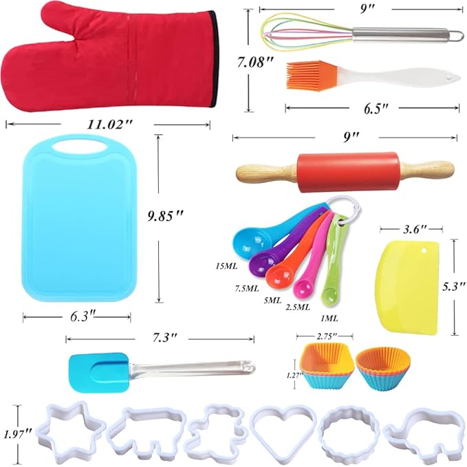 Kids Cooking Baking Gift Set with Recipe Cooking Supplies Cards - Junior Aprons Chef Hat for Girls & Boys - Real Accessories & Utensils for the Curious Child