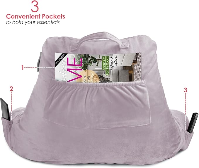Nestl Reading Pillow for Kids, Small Bed Pillow, Back Pillow for Sitting in Bed, Memory Foam Chair Pillow, Reading & Bed Rest Pillows, Dusty Purple Back Pillow for Bed, Arm Pillow with Pockets