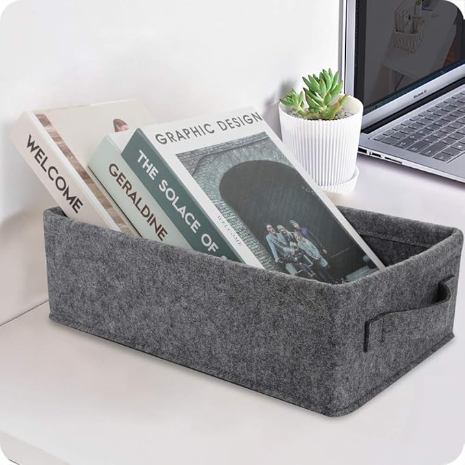 Medium Storage Basket Shlef Low Storage Bin Rectangle Felt Fabric Baskets Storage Bins Organizer for Underwear Socks Bra Towel Toiletry Baby Products Storage Basket Light Gray