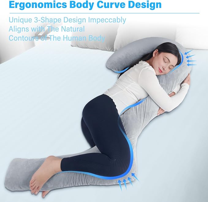 Swan Body Pillow with Cover, 71 Inches King Size Memory Foam Full Body Pillow for Side Sleeper, Long Pregnancy Pillow with Contour Support for Back, Knee, Leg Relief - King Size Grey
