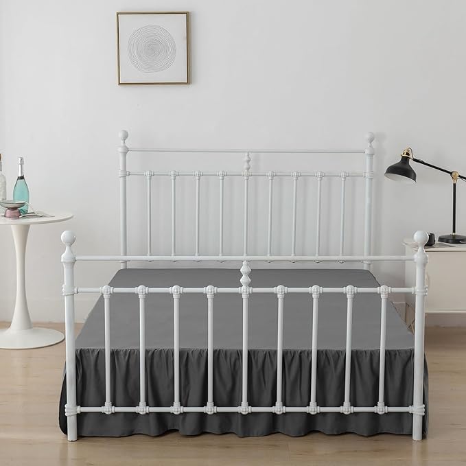 Bed Skirt Queen Size Ruffled Bed Skirt with Split Corners, 12 Inch Drop Dust Ruffle Bed Skirt with Platform, Dark Grey, 12" Queen