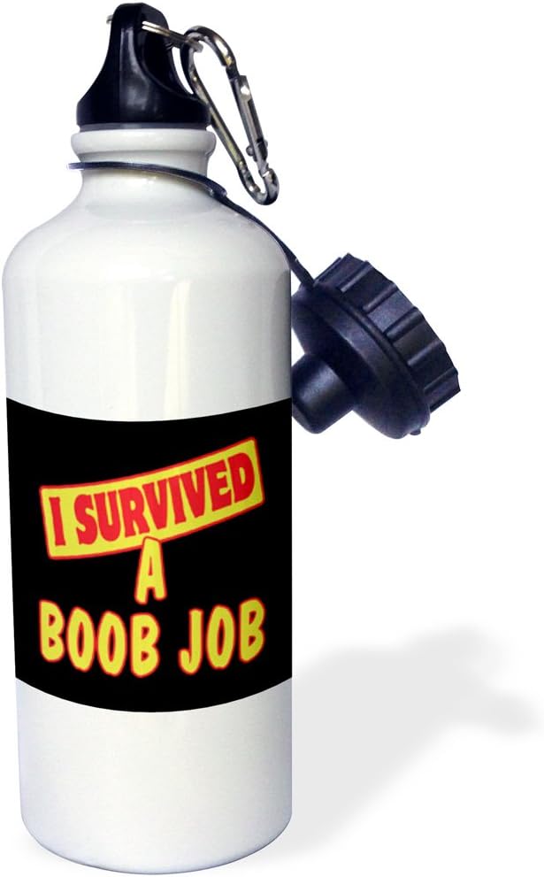 3dRose "I Survived A Boob Job Survial Pride And Humor Design" Sports Water Bottle, 21 oz, White