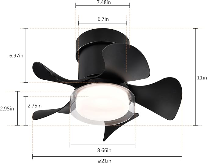 NicBex Ceiling Fan 21 Inch Stylish Design Ceiling Fan with 3 Color Lights Ceiling Fans with 5 Blades and Remote Control Ceiling Fan for Bedroom, Living Room, Matte Black