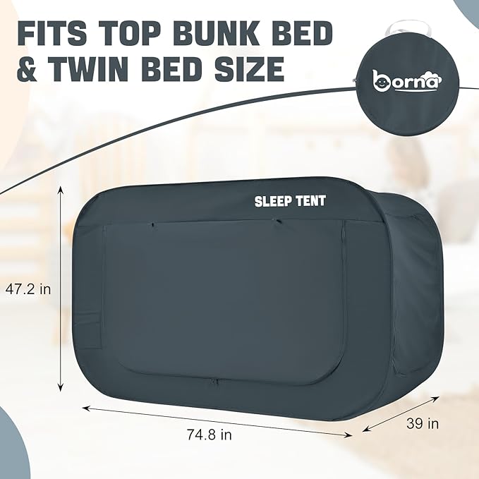 BORNA Bed Canopy Bed Tent Dream Tents Autism Shelter Cabin Indoor Sleeping Tents Privacy Warm Breathable Pop Up Twin Size Double Door with Mosquito Mesh Window for Kids and Adult (Navy Blue)