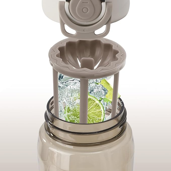 28oz Water Bottle with Fruit Infuser Strainer, BPA-Free Sports Water Bottle, One-Click Clear Water Bottle with Safety Lock for Office, Gym, Outdoors, Grey