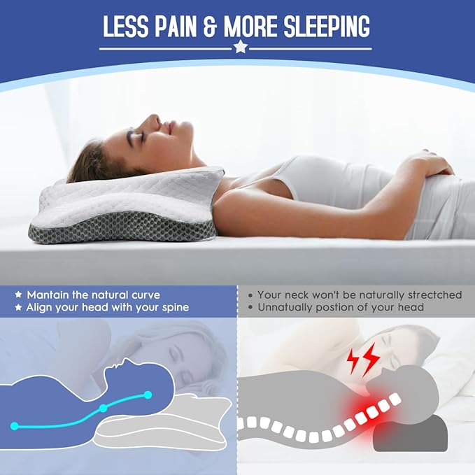 Cervical Pillow for Neck Pain Relief, Contour Memory Foam Pillows for Sleeping, Ergonomic Orthopedic Neck Support Pillow for Side, Back, Stomach Sleepers, Neck Pillow with Breathable Pillowcase, Gray