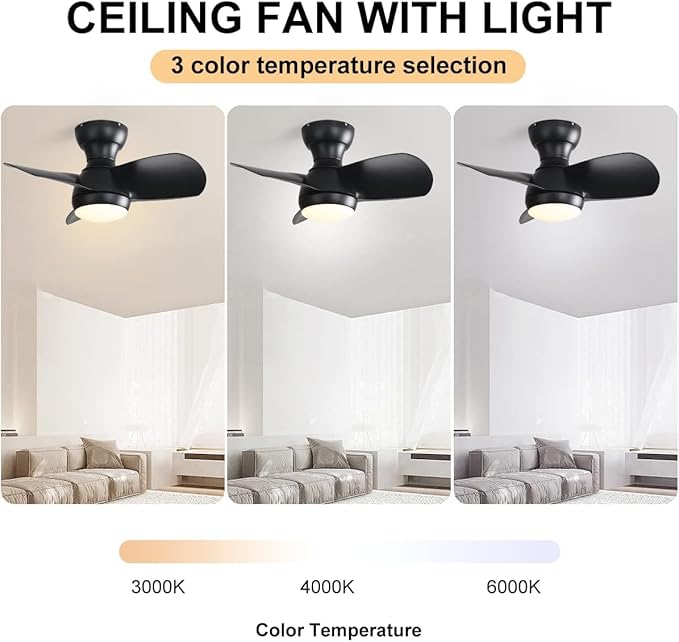 NicBex Ceiling Fan 23 Inch Ceiling Fan with Lights Ceiling Fans with 3 ABS Blades and Remote Control DC Motor Ceiling Fan with 3 Color Dimmable for Bedroom, Living Room, Black