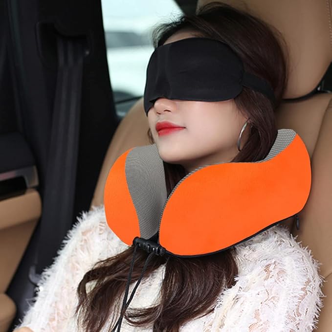 GOTDYA Travel Pillow,Travel Neck Pillows for Sleeping,100% Pure Memory Foam Soft Comfort & Support Pillow for Airplane/Car/Office&Home Rest Use-Orange