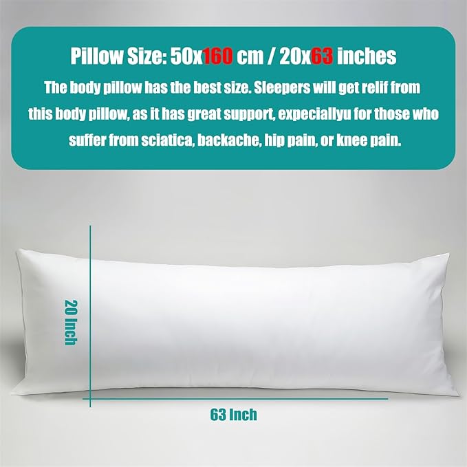 Side Sleeper Pillow Inner 63''x20'' Hugging Body Pillow Insert Extra Long Throw Pillow Core (63x20 in)