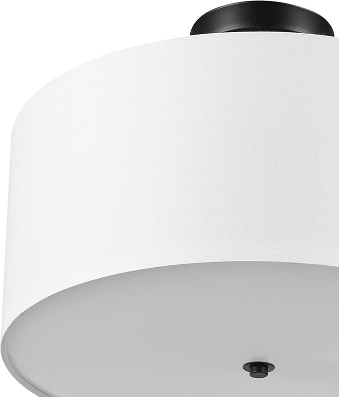 Globe Electric 61272 Maria 1-Light Flush Mount Ceiling Light, Dark Bronze, White Fabric Shade,Brown, Bulb Not Included