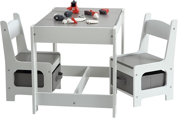 4-in-1 Kids Activity Table Set, Kids Table and Chair Set with/Storage, Removable Tabletop, Chalkboard, 3-Piece Toddler Furniture Set for Art, Crafts, Drawing, Reading, Playroom
