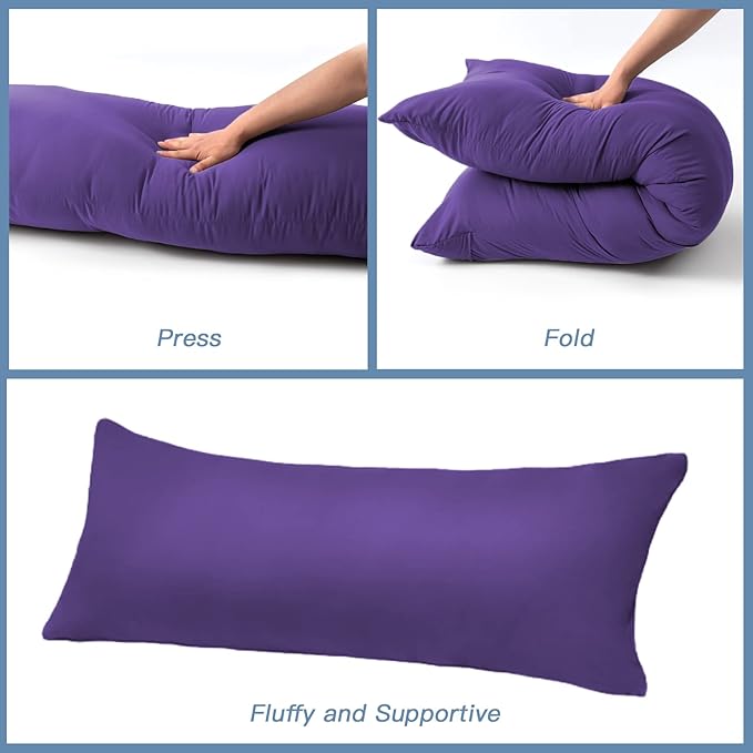 DOWNCOOL Luxury Full Body Pillow Insert with Fiber Cover - Ultra Soft Body Pillow for Sleeping - Breathable Long Bed Pillow Insert, 20"x54"(Purple, with Cover)
