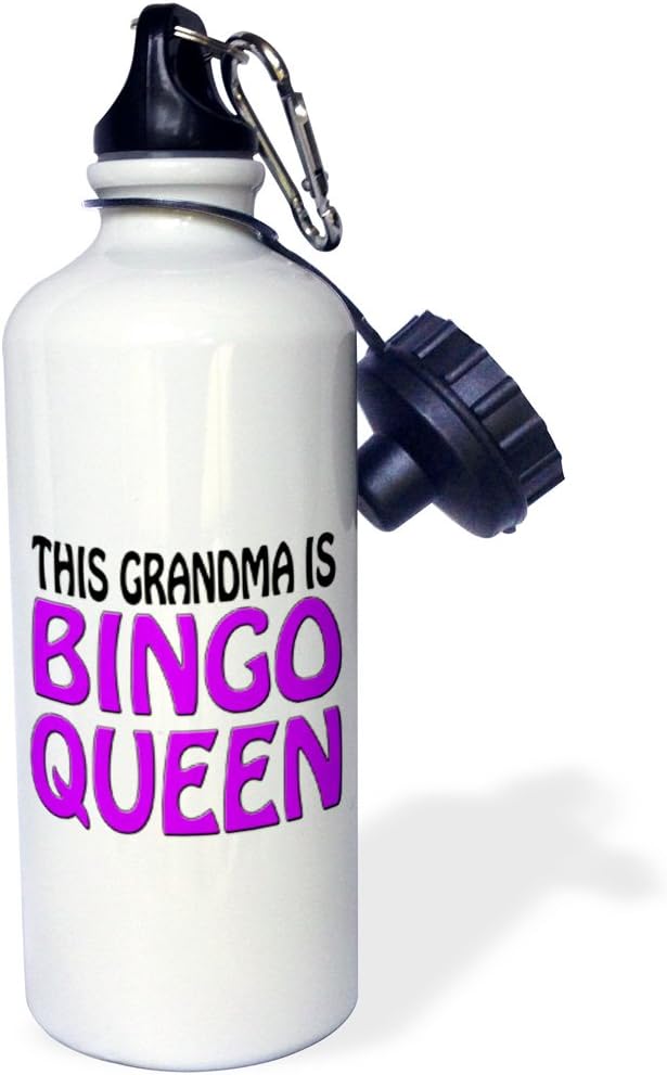3dRose This Grandma Is Bingo Queen, Purple, Sports Water Bottle, 21 oz, White