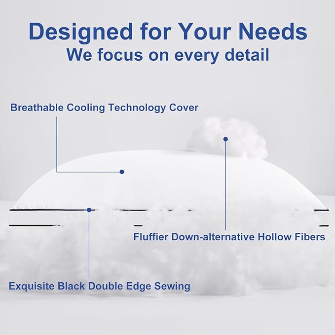 Premium Pillows King Size Set of 2, Fluffy and Supportive 7D Down Alternative Bed Pillows, Luxury Soft Hotel Quality Gusseted Pillow for Side Back Stomach Sleepers, Relief Neck Head and Shoulder Pain