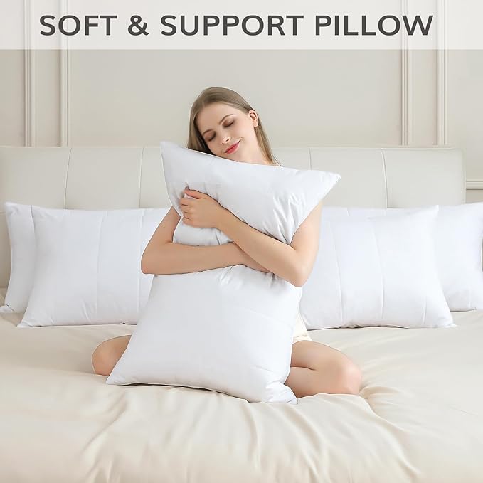 SAVORI Pack of 2 Goose Down Feather Pillows with 100% Cotton Cover, Soft Hotel Bed Pillow for Sleeping, Cooling Pillow for Back, Stomach or Side Sleepers, Standard Size-White 20x26 Inch