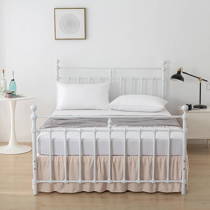 Bed Skirt Queen Size Ruffled Bed Skirt with Split Corners, 16 Inch Drop Dust Ruffle Bed Skirt with Platform, Cream, Queen- 16" Drop