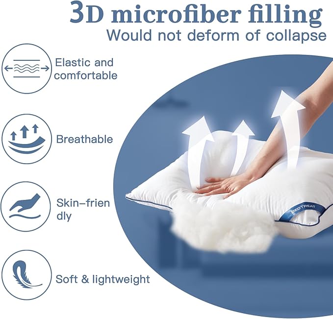 BedTreat Bed Pillows for Sleeping, Super Soft Down Alternative Pillows Standard Size Set of 2, Cooling Hotel Quality Pillows for Back, Stomach or Side Sleepers