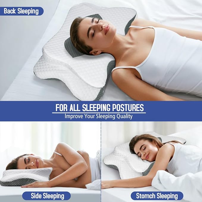 Cervical Pillow for Neck Pain Relief, Contour Memory Foam Pillows for Sleeping, Ergonomic Orthopedic Neck Support Pillow for Side, Back, Stomach Sleepers, Neck Pillow with Breathable Pillowcase, Gray