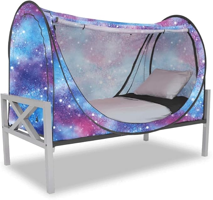 Privacy Pop up Eclipse Bed Tent Bed Drapes (Unicorn Galaxy, Queen)