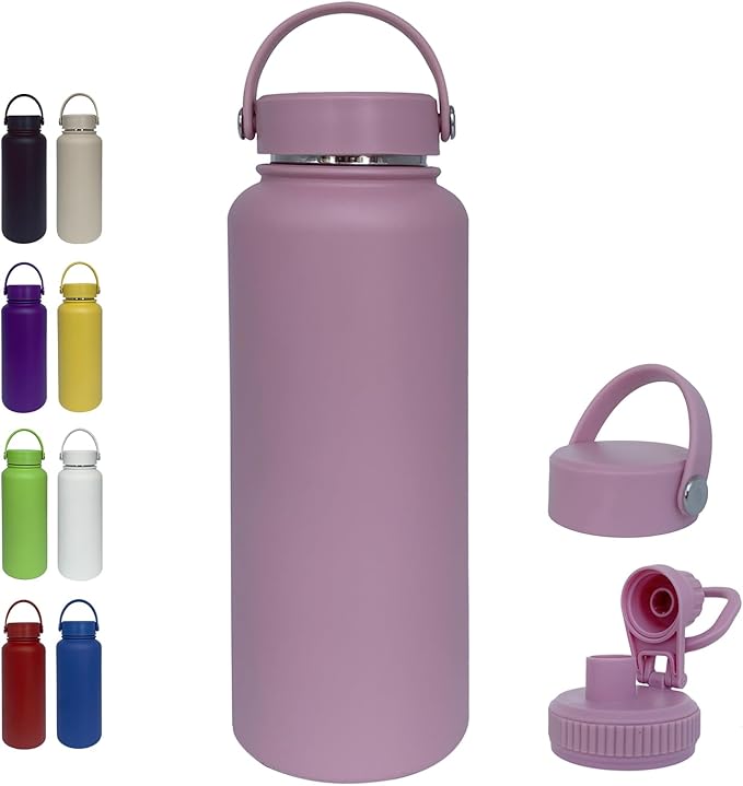 40oz Insulated Water Bottle ，Stainless Steel Sports Water Cup Flask with 2 Lids, Wide Mouth Travel Thermal Mug,Outdoor Sports Bottle（Jelly Purple）