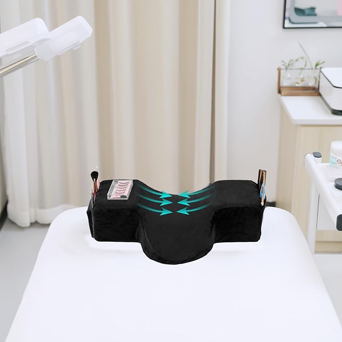 Salon Eyelash Extension Neck Pillow Memory Foam Lash Pillow with Neck and Back Support,Ergonomic lash Bed Pillow with Velvet Pillowcase Beauty Lash Pillow for Lash Extensions（Black）