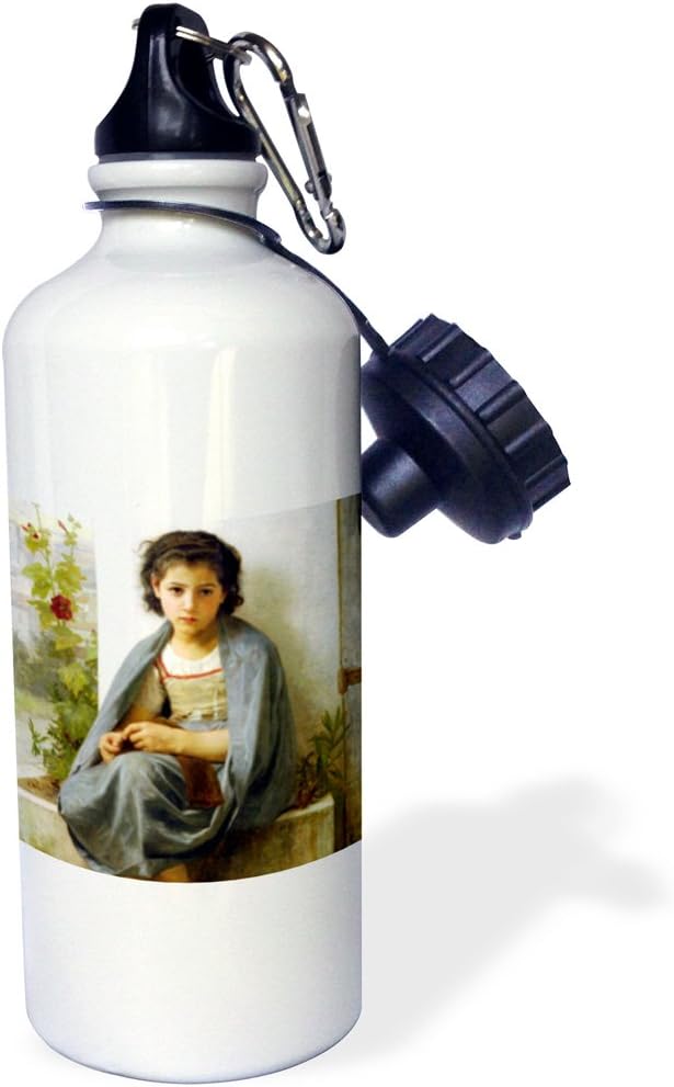 3dRose "The Little Knitter Vintage Bouguereau" Sports Water Bottle, 21 oz, White