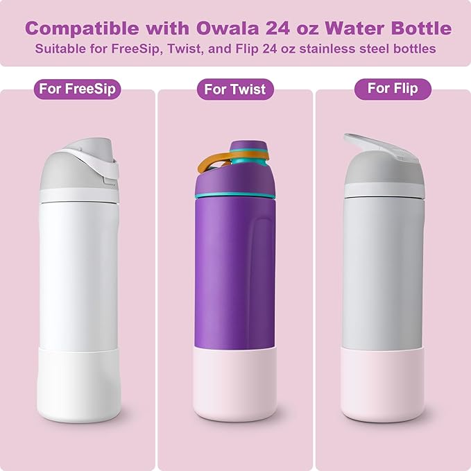 2PCS Silicone Water Bottle Boot for Owala 24oz 32oz 40oz, Anti-Slip Protective Sleeve Bottom Bumper Protector for FreeSip, Twist, and Flip Stainless Steel Water Bottles