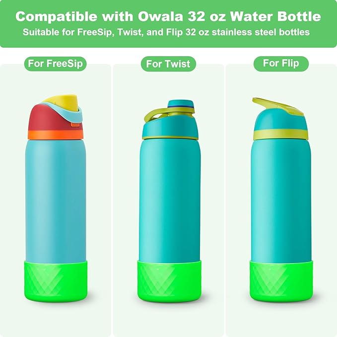 2PCS Silicone Water Bottle Boot for Owala 24oz 32oz 40oz, Anti-Slip Protective Sleeve Bottom Bumper Protector for FreeSip, Twist, and Flip Stainless Steel Water Bottles