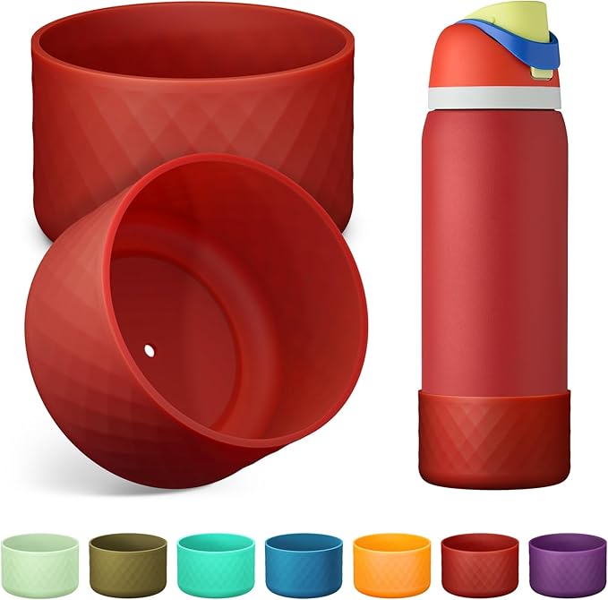 2PCS Silicone Water Bottle Boot for Owala 24oz 32oz 40oz, Anti-Slip Protective Sleeve Bottom Bumper Protector for FreeSip, Twist, and Flip Stainless Steel Water Bottles
