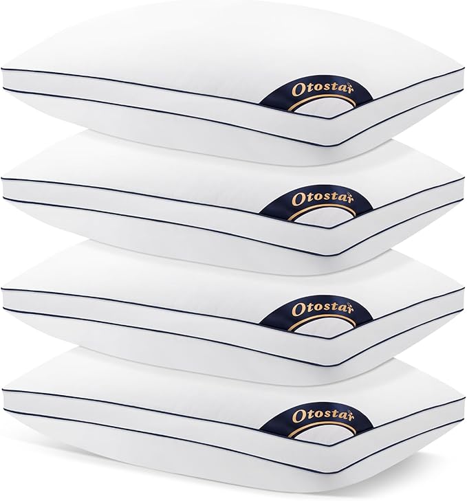OTOSTAR Pillows Queen Size Set of 4 Bed Pillows for Sleeping Cooling Pillows 4 Pack with 3D Microfiber Filling Breathable Cover Pillows for Back Stomach or Side Sleepers Soft Fluffy Pillows for Bed