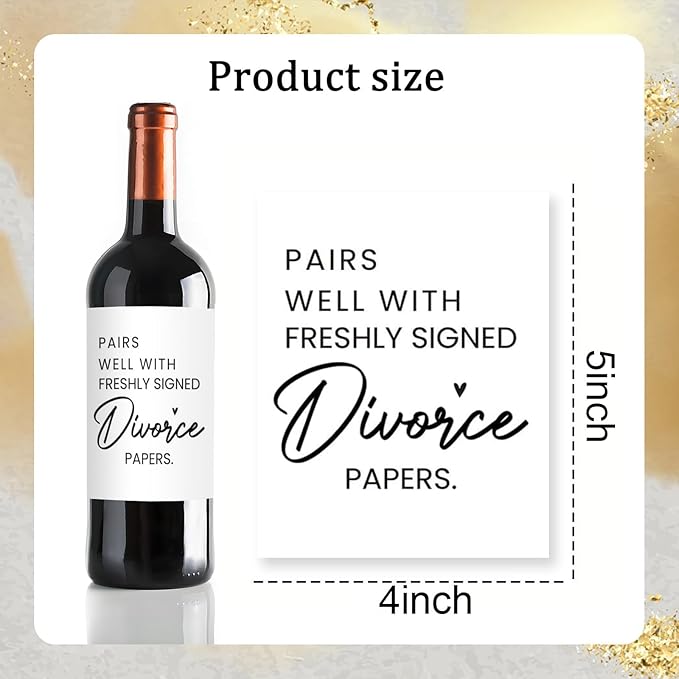 24 Pcs Divorce Wine Labels, Divorce Breakup Gifts for Women Men Her, Divorce Party Decorations for Women, Pairs Well With Freshly Signed Divorce Papers Wine Bottle Stickers Labels