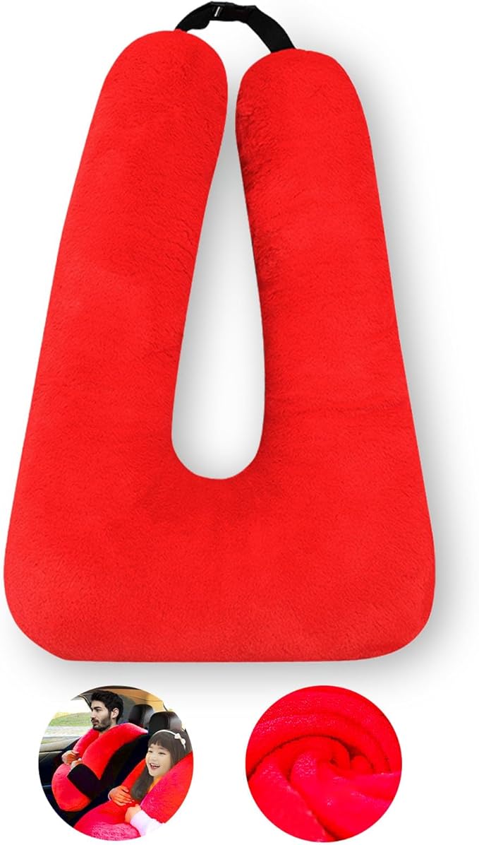 Travel Pillow, Travel Pillow for Kids, Sleeper Hold Pillow Travel, Removable U-Shaped Pillow for Adults and Children to Support Head and Body in The Back Seat of Long Car Trips (Red)
