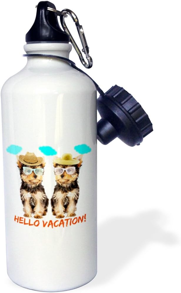 3dRose Yorkist Hello vacation tea cup yorkies-Sports Water Bottle, 21oz , Multicolored