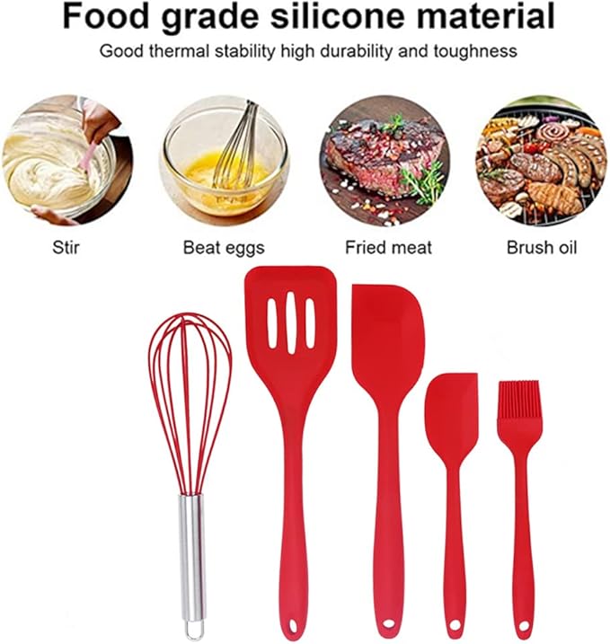 Kids Cooking Utensils Set - 5-Piece Kids Kitchen Tools - Safe Kids Baking Set - Food Grade Toddler Chef Supplies - Gender Neutral Silicone Cookware Kit with Spatula