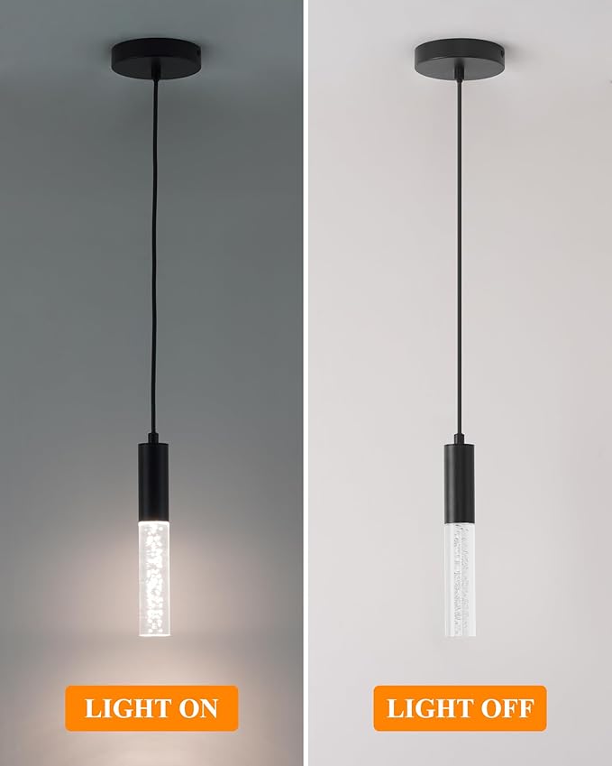 Black LED Pendant Lights for Kitchen Island, Modern 3000K Integrated LED Hanging Light Fixtures for Dining Room, Bedroom, Restaurant