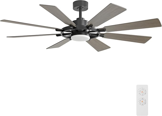 72" Ceiling Fan with Lights and Remote Control, Wood 8 Blades 6-Speed Noiseless Reversible DC Motor, 3 Downrods, Modern Ceiling fan for Office Porch Bedroom Dining Living Room, Black+Wood