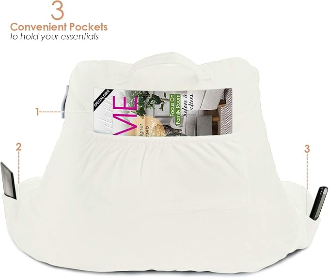 Nestl Reading Pillow for Kids, Small Bed Pillow, Back Pillow for Sitting in Bed, Memory Foam Chair Pillow, Reading & Bed Rest Pillows, Off White Back Pillow for Bed, Arm Pillow with Pockets