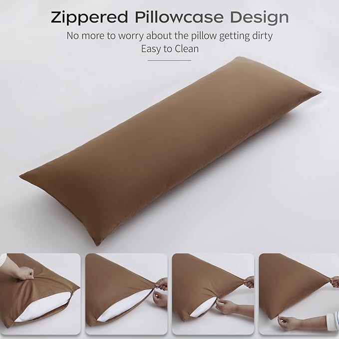 Memory Foam Body Pillow with Removable 100% Cotton Cover, Full Body Pillows for Adults, Large Long Bed Pillow for Sleeping, Firm & Supportive (20x54 inch, Brown)