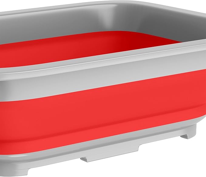 Set of 2 Multipurpose Wash Bins – 10-Liter Basins for Camping, Parties, or Cleaning – Collapsible Bucket Set by Wakeman (Red)