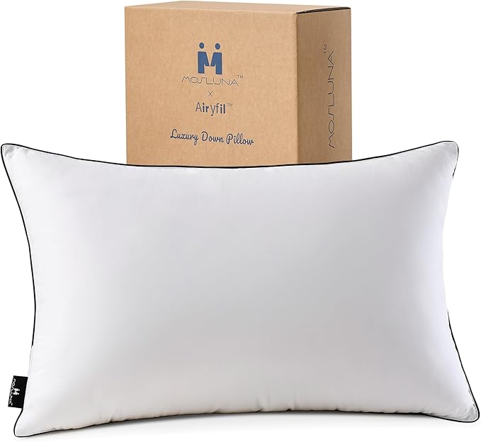 Luxury Goose Down Bed Pillows for Sleeping, 1 Pack White Hotel Soft Feather Down Pillow with Airyfil™ Fillings, Medium Firm for Back, Stomach, Side Sleepers (Queen Size, 20 × 30 in.)