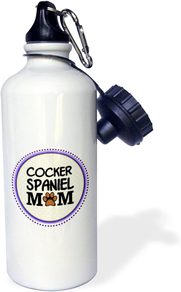 3dRose "Cocker Spaniel Dog Mom-Doggie mama by breed-paw print mum love-doggy lover-proud pet owner" Sports Water Bottle, 21 oz, White